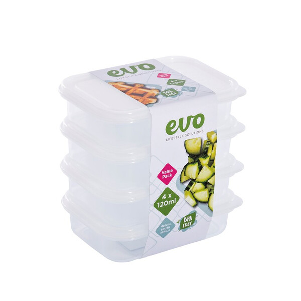 Caprichem products - Evo 120ml 4pc Snack Box Clear Base - Clear Lid P/SET