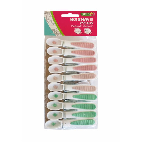 Caprichem products - Washing Pegs Plastic Rubber Grip 83mm 20 Pack P/PACK