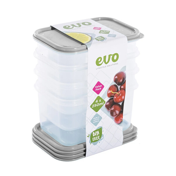 Related Products - Evo 250ml 4pc Snack Box Clear Base - Grey Lid P/SET