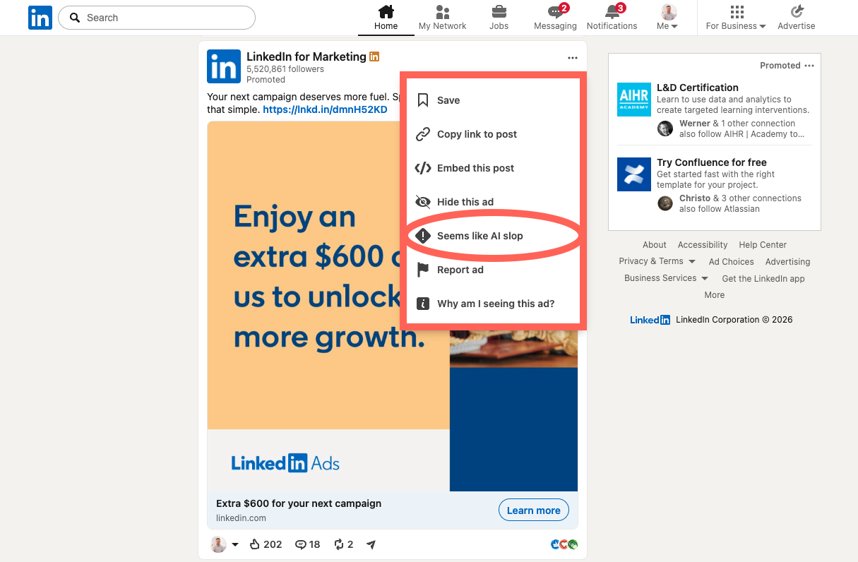 LinkedIn AI Slop Button